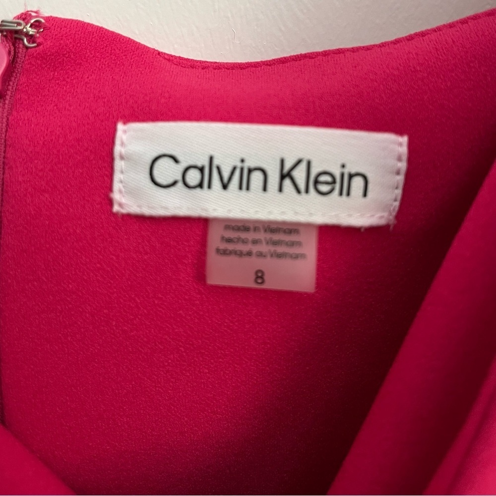 Calvin Klein Fuchsia Ruffle Sleeve Fit & Flare Dress – Size 8 (NWT) - Picture 2 of 8